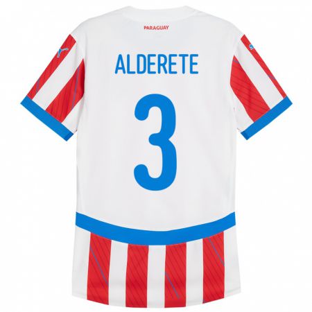 Kandiny Kinder Paraguay Omar Alderete #3 Weiß Rot Heimtrikot Trikot 24-26 T-Shirt