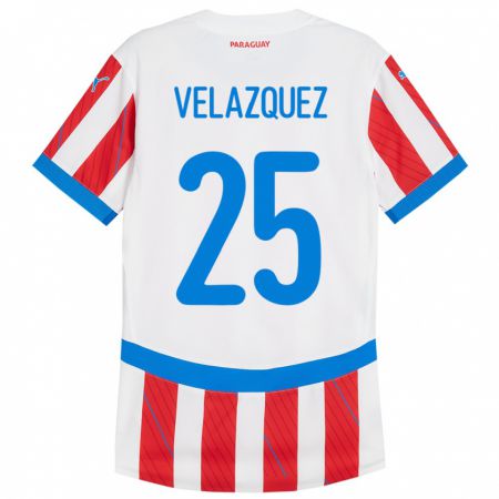 Kandiny Kinder Paraguay Gustavo Velázquez #25 Weiß Rot Heimtrikot Trikot 24-26 T-Shirt