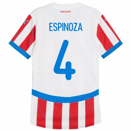 Kandiny Kinder Paraguay Matías Espinoza #4 Weiß Rot Heimtrikot Trikot 24-26 T-Shirt