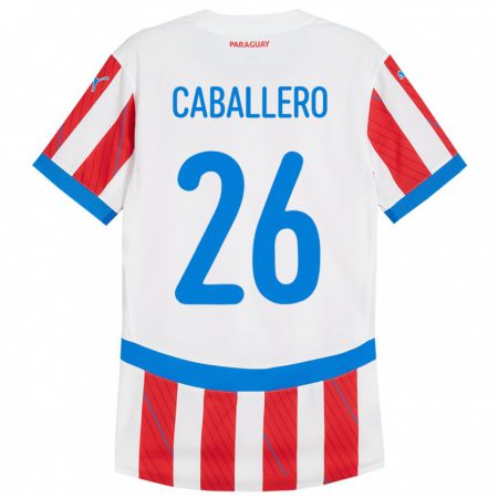 Kandiny Kinder Paraguay Hernesto Caballero #26 Weiß Rot Heimtrikot Trikot 24-26 T-Shirt