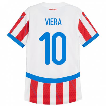 Kandiny Kinder Paraguay Wílder Viera #10 Weiß Rot Heimtrikot Trikot 24-26 T-Shirt