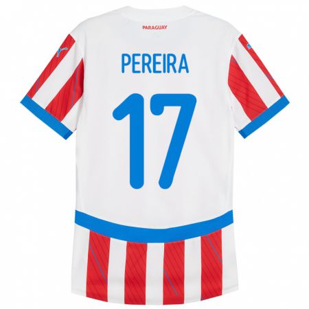 Kandiny Kinder Paraguay Kevin Pereira #17 Weiß Rot Heimtrikot Trikot 24-26 T-Shirt