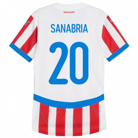 Kandiny Kinder Paraguay Tobías Sanabria #20 Weiß Rot Heimtrikot Trikot 24-26 T-Shirt