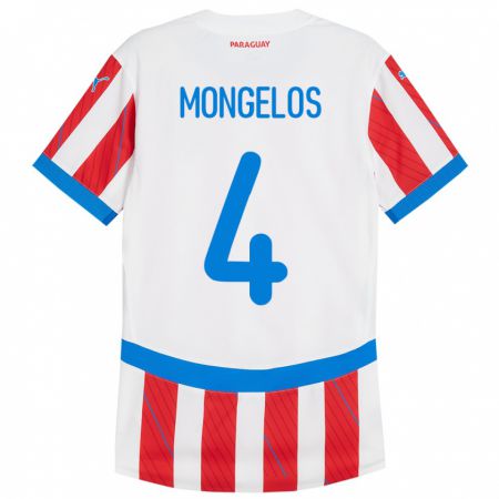 Kandiny Kinder Paraguay Rolando Mongelós #4 Weiß Rot Heimtrikot Trikot 24-26 T-Shirt