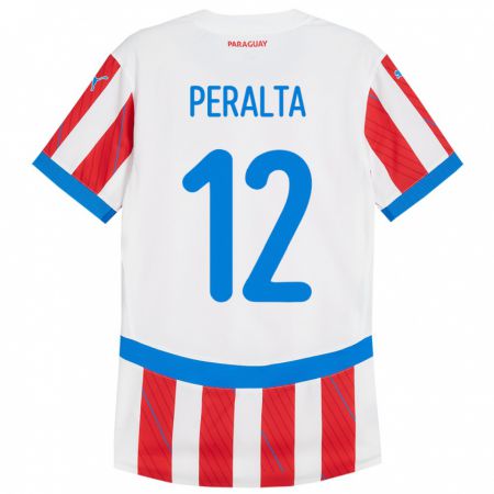 Kandiny Kinder Paraguay Jesús Peralta #12 Weiß Rot Heimtrikot Trikot 24-26 T-Shirt