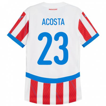 Kandiny Kinder Paraguay Fátima Acosta #23 Weiß Rot Heimtrikot Trikot 24-26 T-Shirt