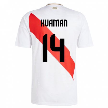 Kandiny Kinder Peru Marco Huamán #14 Weiß Heimtrikot Trikot 24-26 T-Shirt
