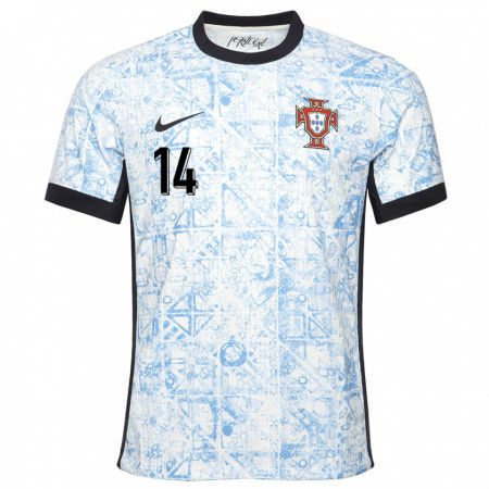 Kandiny Kinder Portugal Dolores Silva #14 Cremeblau Auswärtstrikot Trikot 24-26 T-Shirt