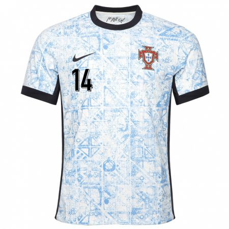 Kandiny Kinder Portugal Guilherme Gaspar #14 Cremeblau Auswärtstrikot Trikot 24-26 T-Shirt