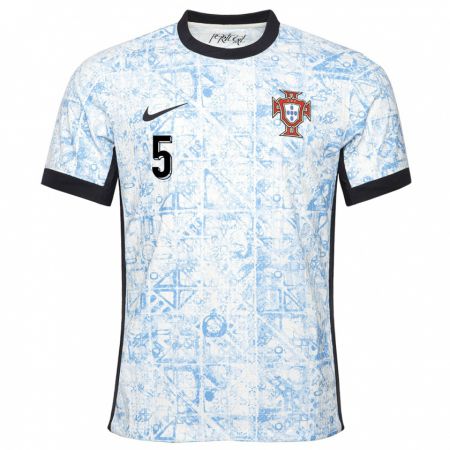 Kandiny Kinder Portugal Rafael Rodrigues #5 Cremeblau Auswärtstrikot Trikot 24-26 T-Shirt