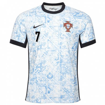 Kandiny Kinder Portugal Vanessa Marques #7 Cremeblau Auswärtstrikot Trikot 24-26 T-Shirt