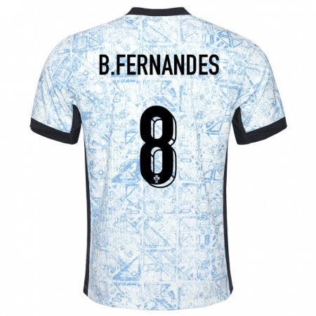 Kandiny Kinder Portugal Bruno Fernandes #8 Cremeblau Auswärtstrikot Trikot 24-26 T-Shirt