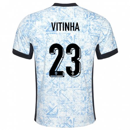 Kandiny Kinder Portugal Vitinha #23 Cremeblau Auswärtstrikot Trikot 24-26 T-Shirt