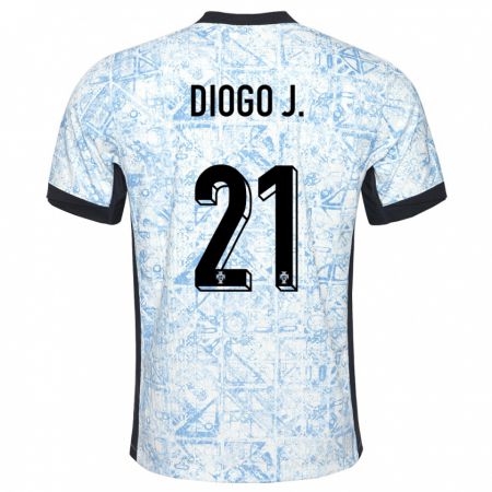 Kandiny Kinder Portugal Diogo Jota #21 Cremeblau Auswärtstrikot Trikot 24-26 T-Shirt