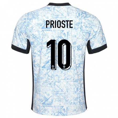 Kandiny Kinder Portugal Diogo Prioste #10 Cremeblau Auswärtstrikot Trikot 24-26 T-Shirt