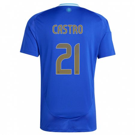 Kandiny Kinder Argentinien Santiago Castro #21 Blau Auswärtstrikot Trikot 24-26 T-Shirt