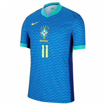 Kandiny Kinder Brasilien Raphinha #11 Blau Auswärtstrikot Trikot 24-26 T-Shirt