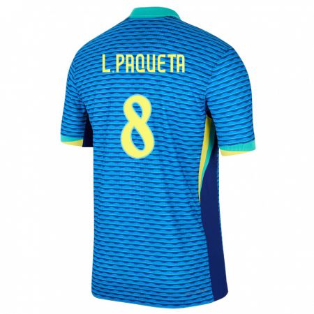 Kandiny Kinder Brasilien Lucas Paqueta #8 Blau Auswärtstrikot Trikot 24-26 T-Shirt