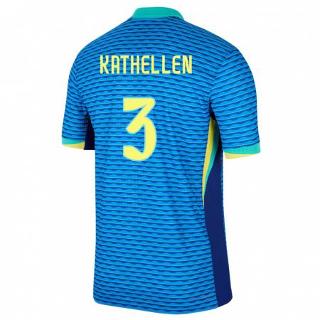 Kandiny Kinder Brasilien Kathellen #3 Blau Auswärtstrikot Trikot 24-26 T-Shirt