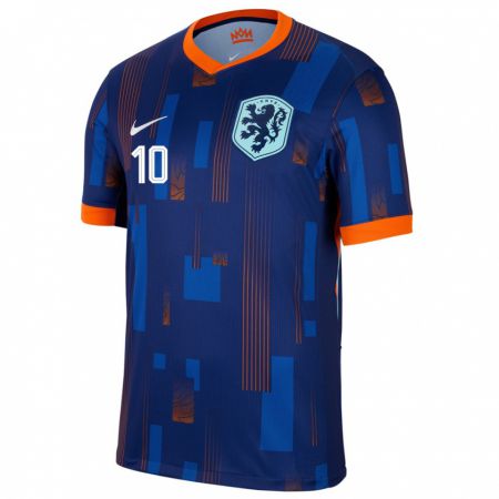 Kandiny Kinder Niederlande Memphis Depay #10 Blau Auswärtstrikot Trikot 24-26 T-Shirt