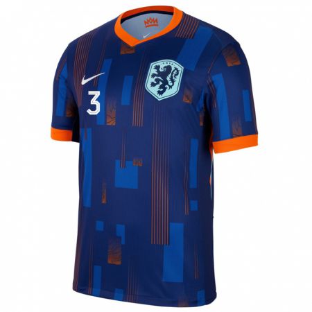 Kandiny Kinder Niederlande Thijmen Blokzijl #3 Blau Auswärtstrikot Trikot 24-26 T-Shirt