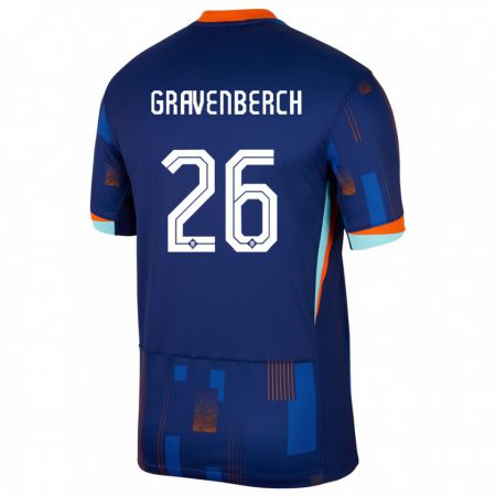 Kandiny Kinder Niederlande Ryan Gravenberch #26 Blau Auswärtstrikot Trikot 24-26 T-Shirt