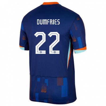 Kandiny Kinder Niederlande Denzel Dumfries #22 Blau Auswärtstrikot Trikot 24-26 T-Shirt