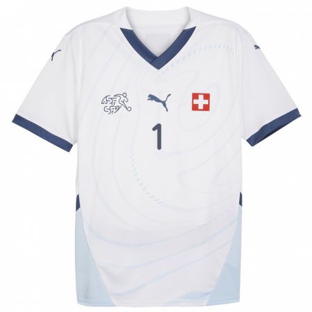 Kandiny Kinder Schweiz Tim Spycher #1 Weiß Auswärtstrikot Trikot 24-26 T-Shirt