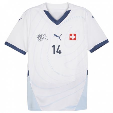Kandiny Kinder Schweiz Mohamed Zeki Amdouni #14 Weiß Auswärtstrikot Trikot 24-26 T-Shirt