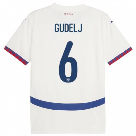 Kandiny Kinder Serbien Nemanja Gudelj #6 Weiß Auswärtstrikot Trikot 24-26 T-Shirt