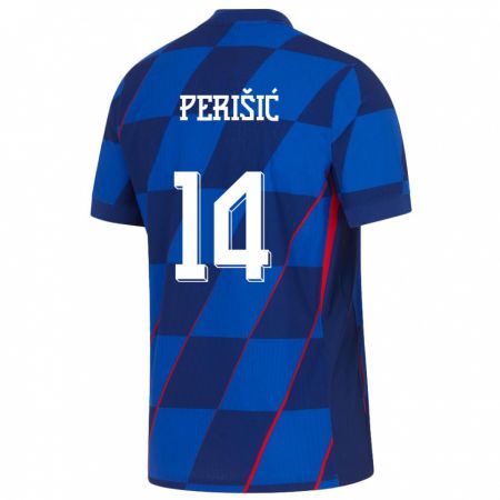 Kandiny Kinder Kroatien Ivan Perisic #14 Blau Auswärtstrikot Trikot 24-26 T-Shirt