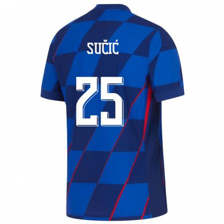 Kandiny Kinder Kroatien Luka Sucic #25 Blau Auswärtstrikot Trikot 24-26 T-Shirt