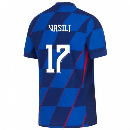 Kandiny Kinder Kroatien Jakov Anton Vasilj #17 Blau Auswärtstrikot Trikot 24-26 T-Shirt