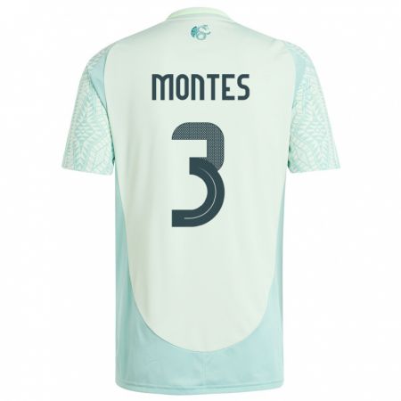 Kandiny Kinder Mexiko Cesar Montes #3 Leinengrün Auswärtstrikot Trikot 24-26 T-Shirt