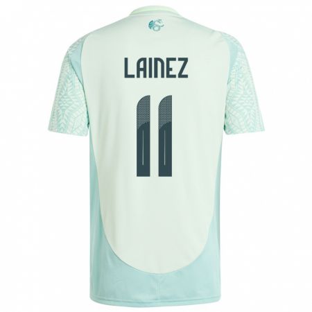 Kandiny Kinder Mexiko Diego Lainez #11 Leinengrün Auswärtstrikot Trikot 24-26 T-Shirt