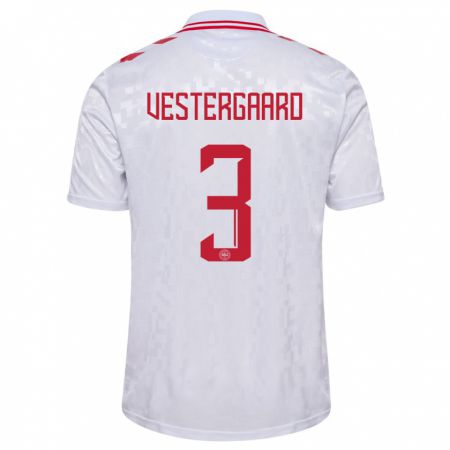 Kandiny Kinder Dänemark Jannik Vestergaard #3 Weiß Auswärtstrikot Trikot 24-26 T-Shirt