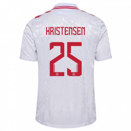 Kandiny Kinder Dänemark Rasmus Kristensen #25 Weiß Auswärtstrikot Trikot 24-26 T-Shirt