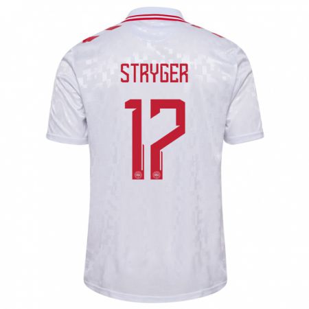 Kandiny Kinder Dänemark Jens Stryger Larsen #17 Weiß Auswärtstrikot Trikot 24-26 T-Shirt