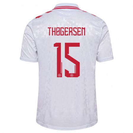 Kandiny Kinder Dänemark Frederikke Thøgersen #15 Weiß Auswärtstrikot Trikot 24-26 T-Shirt