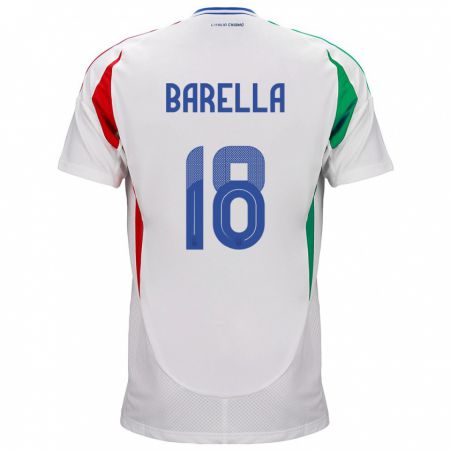 Kandiny Kinder Italien Nicolò Barella #18 Weiß Auswärtstrikot Trikot 24-26 T-Shirt