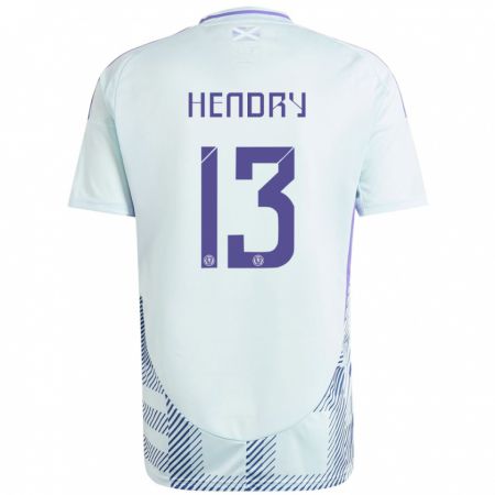 Kandiny Kinder Schottland Jack Hendry #13 Helles Mintblau Auswärtstrikot Trikot 24-26 T-Shirt