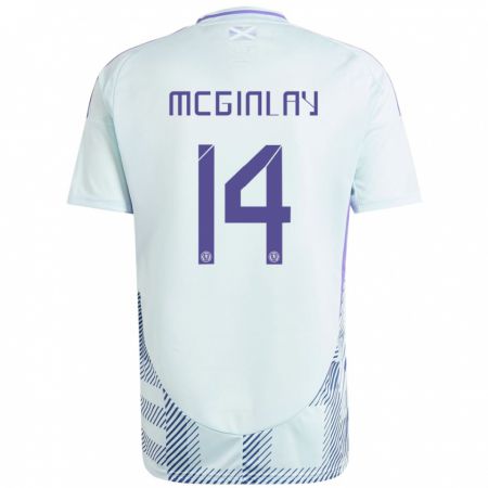 Kandiny Kinder Schottland Aiden Mcginlay #14 Helles Mintblau Auswärtstrikot Trikot 24-26 T-Shirt