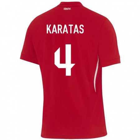 Kandiny Kinder Türkei Eda Karataş #4 Rot Auswärtstrikot Trikot 24-26 T-Shirt