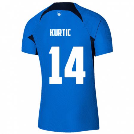 Kandiny Kinder Slowenien Jasmin Kurtic #14 Blau Auswärtstrikot Trikot 24-26 T-Shirt