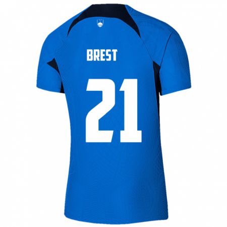 Kandiny Kinder Slowenien Marko Brest #21 Blau Auswärtstrikot Trikot 24-26 T-Shirt