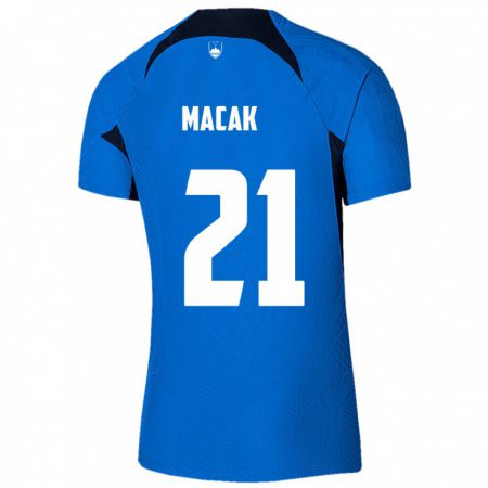 Kandiny Kinder Slowenien Lucas Macak #21 Blau Auswärtstrikot Trikot 24-26 T-Shirt
