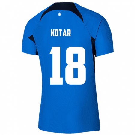 Kandiny Kinder Slowenien Tristan Kotar #18 Blau Auswärtstrikot Trikot 24-26 T-Shirt