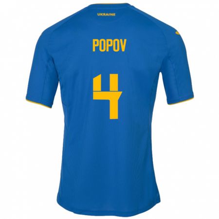 Kandiny Kinder Ukraine Denys Popov #4 Blau Auswärtstrikot Trikot 24-26 T-Shirt