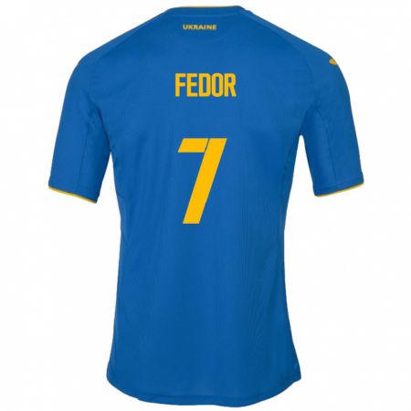 Kandiny Kinder Ukraine Oleg Fedor #7 Blau Auswärtstrikot Trikot 24-26 T-Shirt