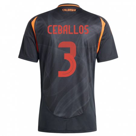 Kandiny Kinder Kolumbien Brayan Ceballos #3 Schwarz Auswärtstrikot Trikot 24-26 T-Shirt